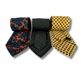 3X Tie Bundle - Green, Orange & Yellow Printed Silk Ties Hand Finished