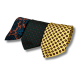 3X Tie Bundle - Green, Orange & Yellow Printed Silk Ties Hand Finished