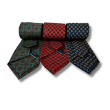 3X Tie Bundle - Navy, Red & Green Printed Silk Ties Hand Finished