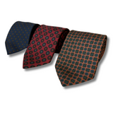 3X Tie Bundle - Navy, Red & Orange Printed Silk Ties Hand Finished