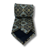 Blue & Navy Mosaic Printed Silk Tie Hand Finished