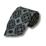 Blue & Navy Mosaic Printed Silk Tie Hand Finished