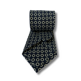 Navy & White Circle Neat Printed Silk Tie Hand Finished