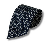 Navy & White Circle Neat Printed Silk Tie Hand Finished