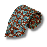 Orange & Blue circle Motif Printed Silk Tie Hand Finished