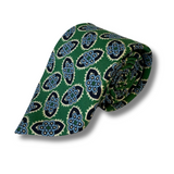 Green & Blue Medallion Printed Silk Tie Hand Finished