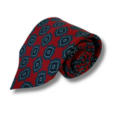 Red & Blue Geo Motif Printed Silk Tie Hand Finished