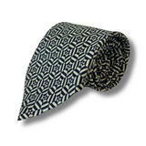 Navy & White Geometric Printed Silk Tie Hand Finished