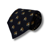 Navy Bull Dog Printed Wool Tie Hand Finished