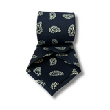 Navy & White Paisley Printed Silk Tie Hand Finished