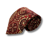 Deep Red Paisley Screen Printed Silk Tie