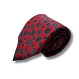 Red & Navy Geometric Screen Printed Silk Tie