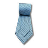 Pale Blue Floral Motif Woven Silk Tie Hand Finished