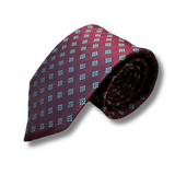 Burgundy & Blue Floral Motif Woven Silk Tie Hand Finished