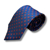 Navy & Red Floral Motif Woven Silk Tie Hand Finished