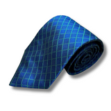 Blue & Green Chequered Woven Silk Tie Hand Finished