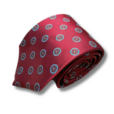 Red & Blue Floral Neat Woven Silk Tie Hand Finished