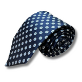 Navy & White Spotted Motif Woven Silk Tie Hand Finished