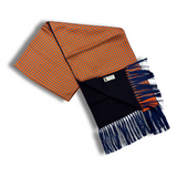 Orange Silk Scarf with Navy Tassels Hand Knotted