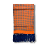 Orange Silk Scarf with Navy Tassels Hand Knotted