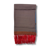 Brown Silk Scarf with Red Tassels Hand Knotted