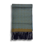 Green Silk Scarf with Navy Tassels Hand Knotted