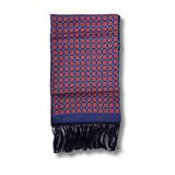 Navy & Red Silk Scarf with Navy Tassels Hand Knotted