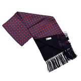 Navy & Red Silk Scarf with Navy Tassels Hand Knotted