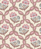 Toile Design Fabric - Lozenge Floral Cream Pink