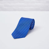 Blue Small Spot Printed Silk Tie Hand Finished - British Made