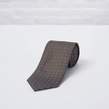 Brown Geometric Flower Printed Silk Tie - British Made