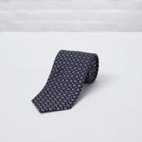 Navy Brown Floral Printed Silk Tie - British Made