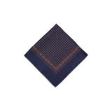 Navy Brown Flower Motif Silk Pocket Square - British Made