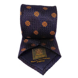 Navy Flower Woven Silk Tie Hand Finished - British Made