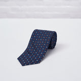 Navy Geometric Flower Printed Silk Tie