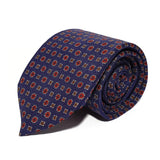 Navy Neats Printed Silk Tie Hand Finished - British Made