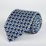 Navy Paisley Green Diamond Printed Silk Tie