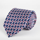 Navy Paisley Pink Diamond Printed Silk Tie