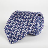 Navy Paisley Purple Diamond Printed Silk Tie - British Made