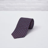 Navy Red Floral Printed Silk Tie