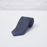 Navy Square Spot Woven Silk Tie - British Made